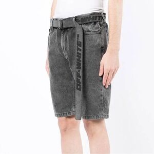 Off-White Black Denim Shorts with Removable Belt